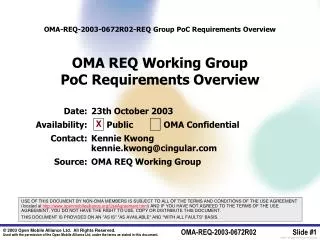 Date:	23th October 2003 	 	Availability:	 Public OMA Confidential