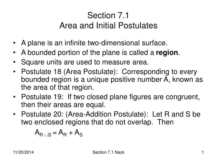 section 7 1 area and initial postulates