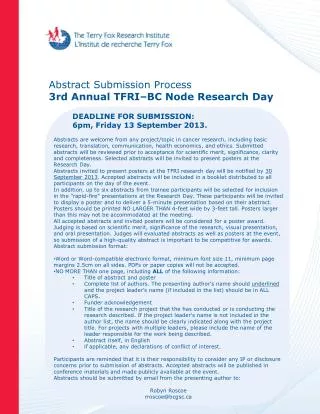 Abstract Submission Process 3rd Annual TFRI–BC Node Research Day