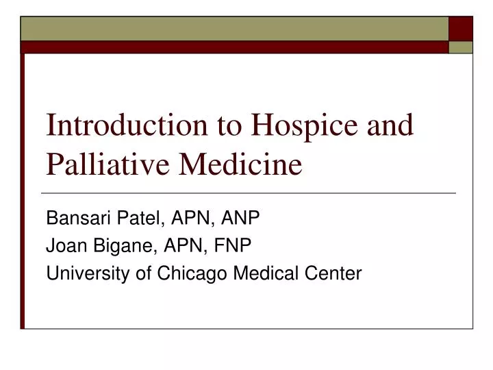 introduction to hospice and palliative medicine