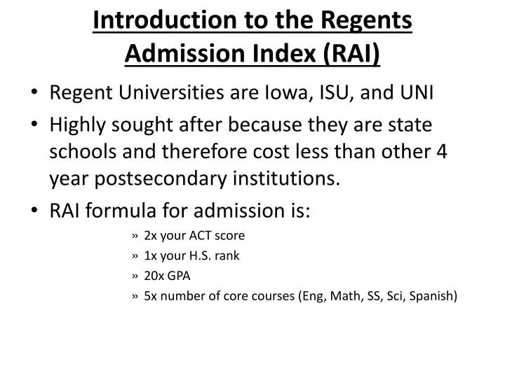 introduction to the regents admission index rai