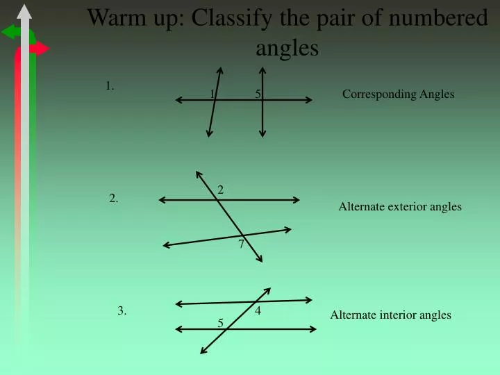 warm up classify the pair of numbered angles