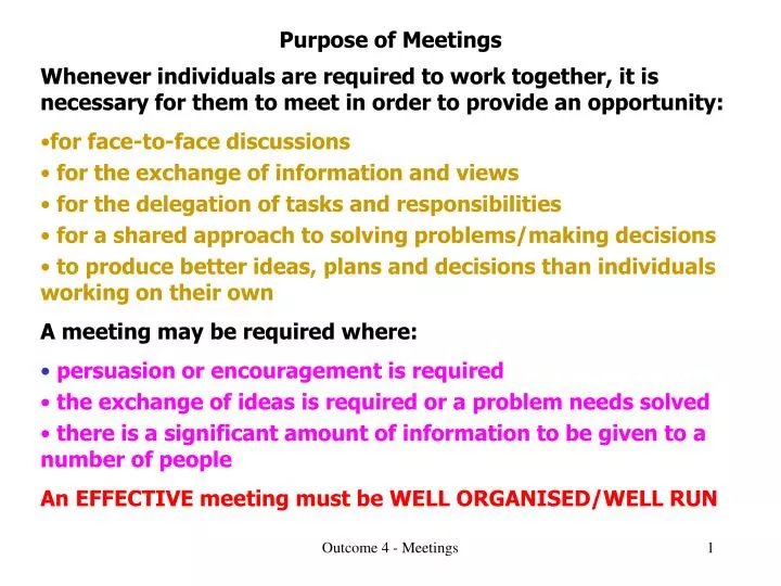 purpose of meetings