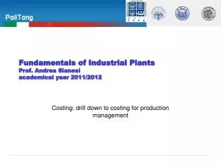 Fundamentals of Industrial Plants Prof. Andrea Sianesi academical year 2011/2012