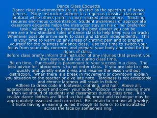 Expectations for Dance Class