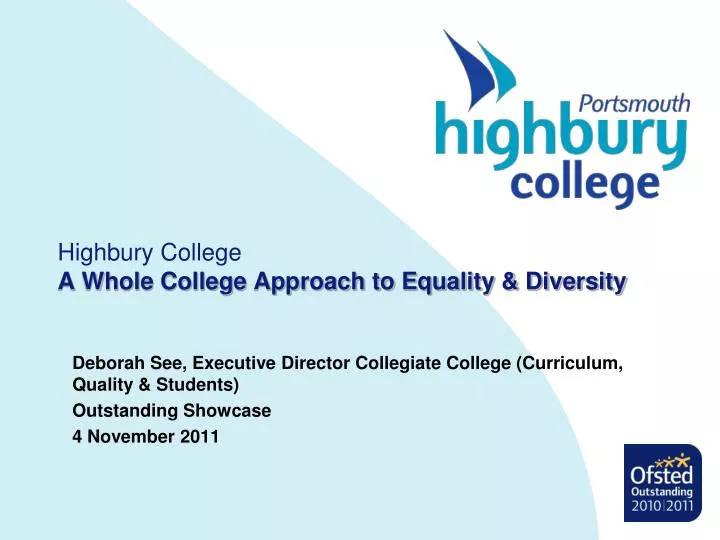 highbury college a whole college approach to equality diversity