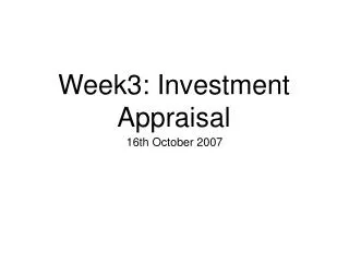 Week3: Investment Appraisal