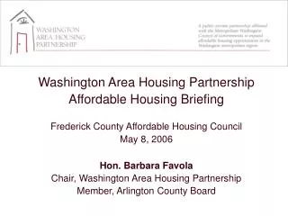 Washington Area Housing Partnership Affordable Housing Briefing