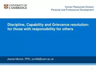 Discipline, Capability and Grievance resolution: for those with responsibility for others