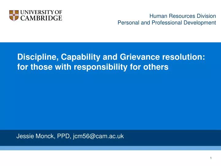 discipline capability and grievance resolution for those with responsibility for others