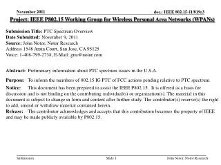 Project: IEEE P802.15 Working Group for Wireless Personal Area Networks ( WPANs )