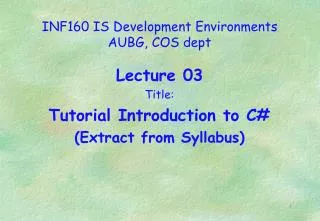 INF160 IS Development Environments AUBG, COS dept