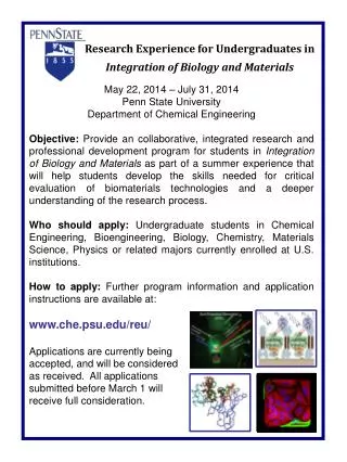 May 22, 2014 – July 31, 2014 Penn State University Department of Chemical Engineering
