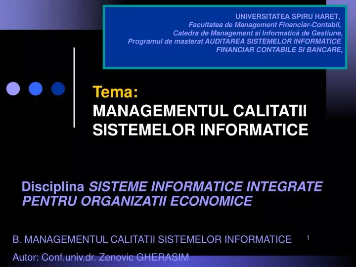 tema managementul calitatii sistemelor informatice