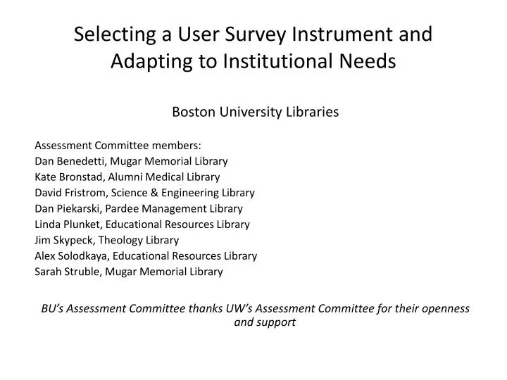 selecting a user survey instrument and adapting to institutional needs