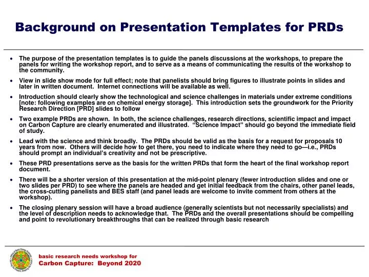 background on presentation templates for prds