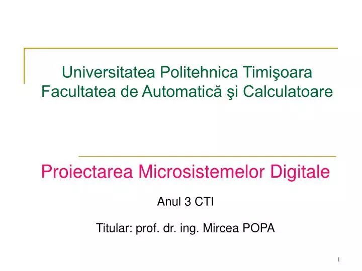 universitatea politehnica timi oara facultatea de automatic i calculatoare