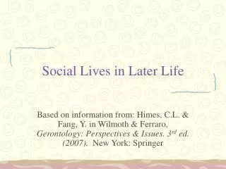 Social Lives in Later Life