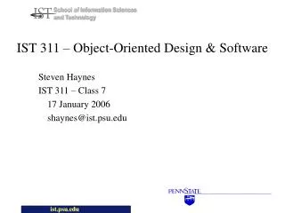 IST 311 – Object-Oriented Design &amp; Software