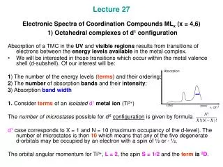 2) Terms and absorption of O h d 1 metal complexes. Selection rules