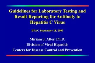 Guidelines for Laboratory Testing and Result Reporting for Antibody to Hepatitis C Virus