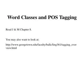 Word Classes and POS Tagging