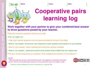 Cooperative pairs learning log