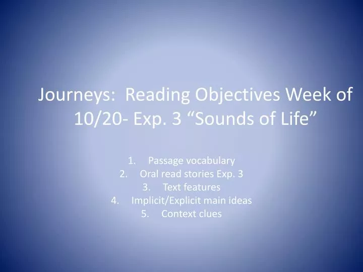 journeys reading objectives week of 10 20 exp 3 sounds of life