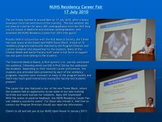 NUHS Residency Career Fair 17 July 2010