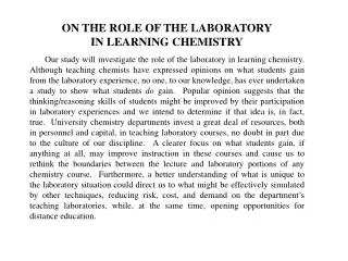 ON THE ROLE OF THE LABORATORY IN LEARNING CHEMISTRY
