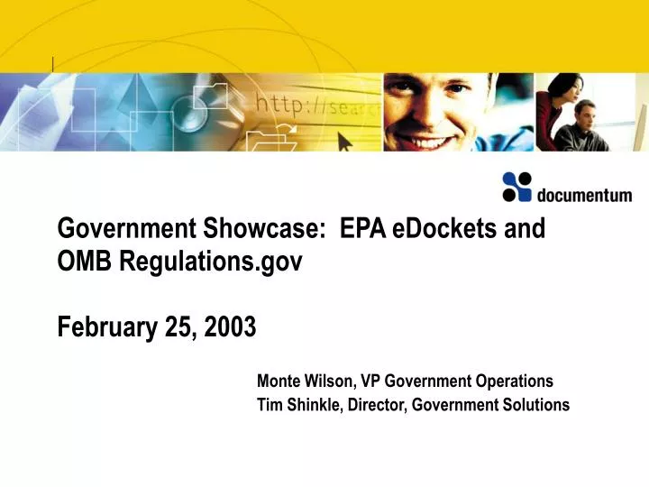 government showcase epa edockets and omb regulations gov february 25 2003