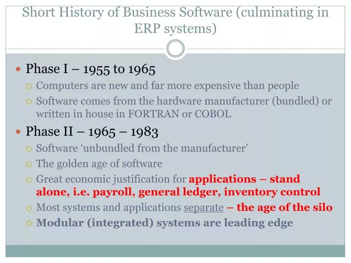short history of business software culminating in erp systems