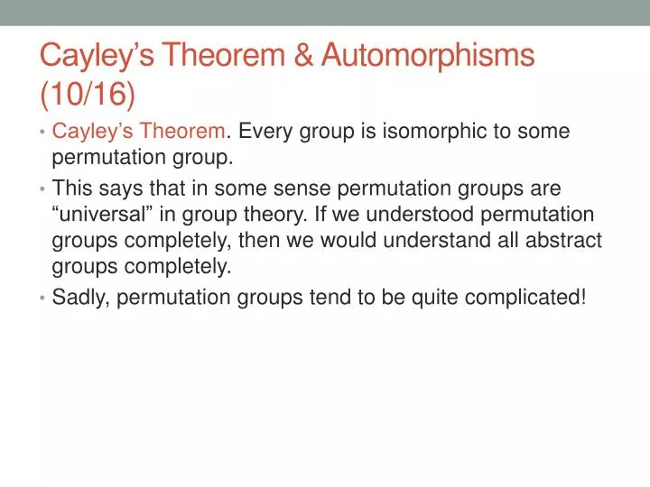 cayley s theorem automorphisms 10 16