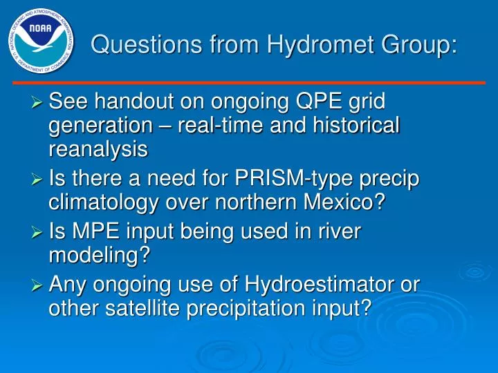 questions from hydromet group