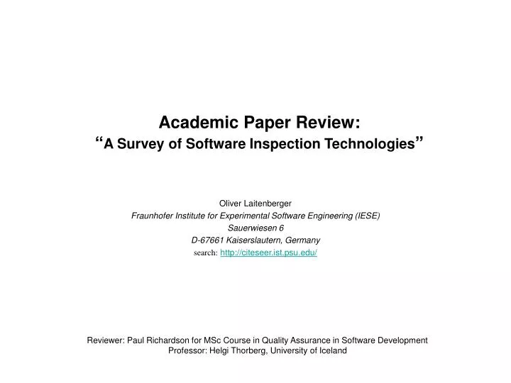 academic paper review a survey of software inspection technologies