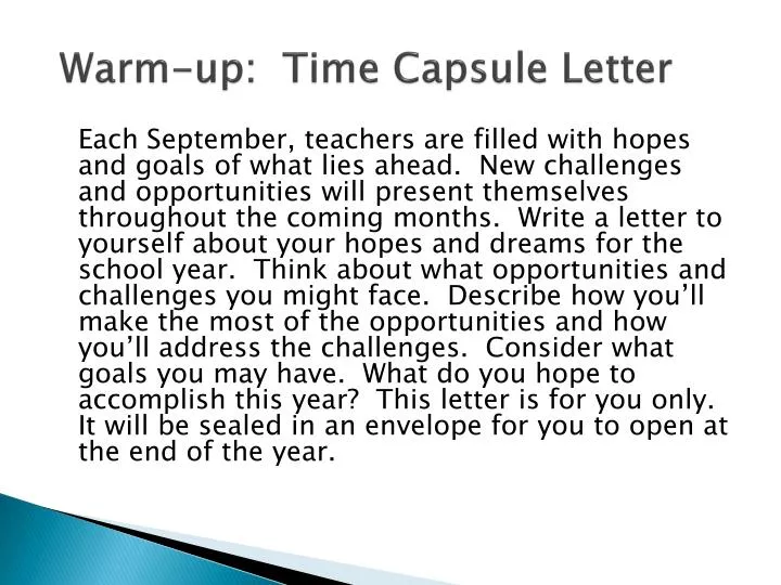 warm up time capsule letter