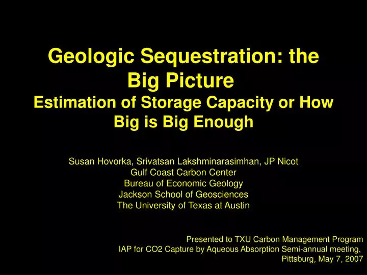 geologic sequestration the big picture estimation of storage capacity or how big is big enough