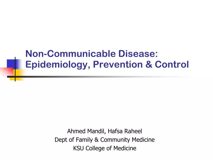 non communicable disease epidemiology prevention control