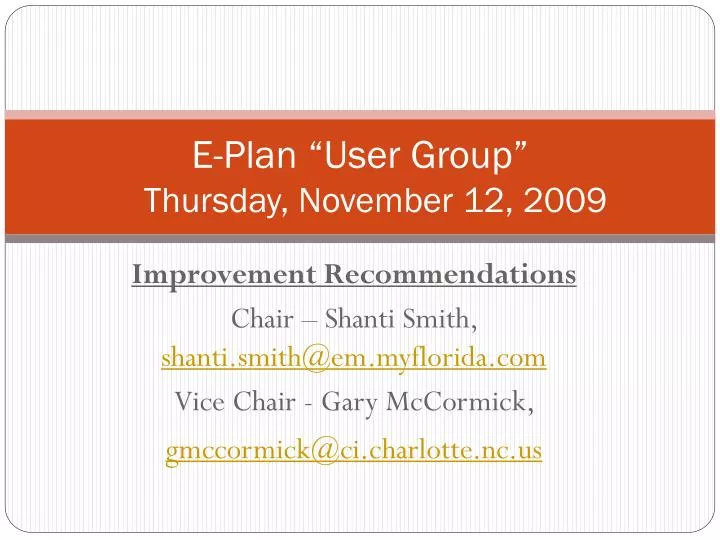 e plan user group thursday november 12 2009