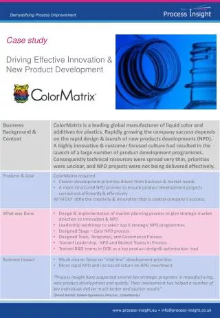 Case study Driving Effective Innovation &amp; New Product Development