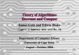 Theory of Algorithms: Decrease and Conquer