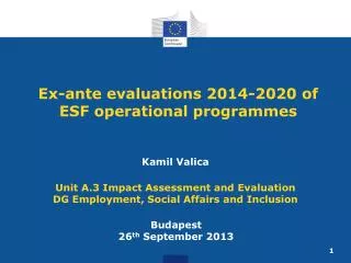 Ex-ante evaluations 2014-2020 of ESF operational programmes