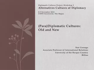 Diplomatic Cultures Project, Workshop 3 Alternatives Cultures of Diplomacy 8-9 November 2013
