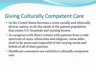 Giving Culturally Competent Care
