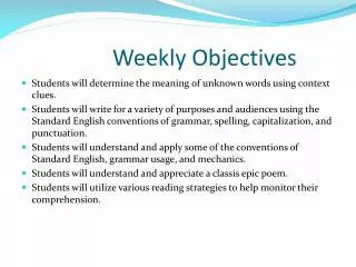 weekly objectives