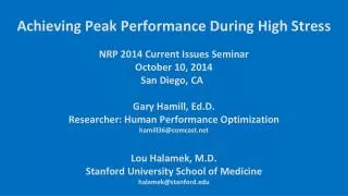 NRP 2014 Current Issues Seminar October 10, 2014 San Diego, CA 		 Gary Hamill, Ed.D .