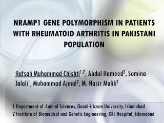 NRAMP1 Gene Polymorphism in Patients with Rheumatoid Arthritis in Pakistani Population