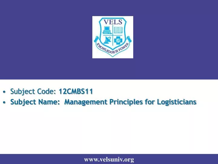 subject code 12cmbs11 subject name management principles for logisticians