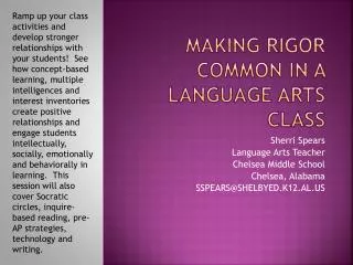 Making Rigor Common in a Language Arts Class