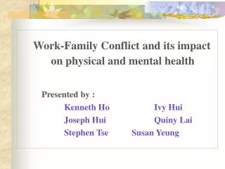 Work-Family Conflict and its impact on physical and mental health Presented by :